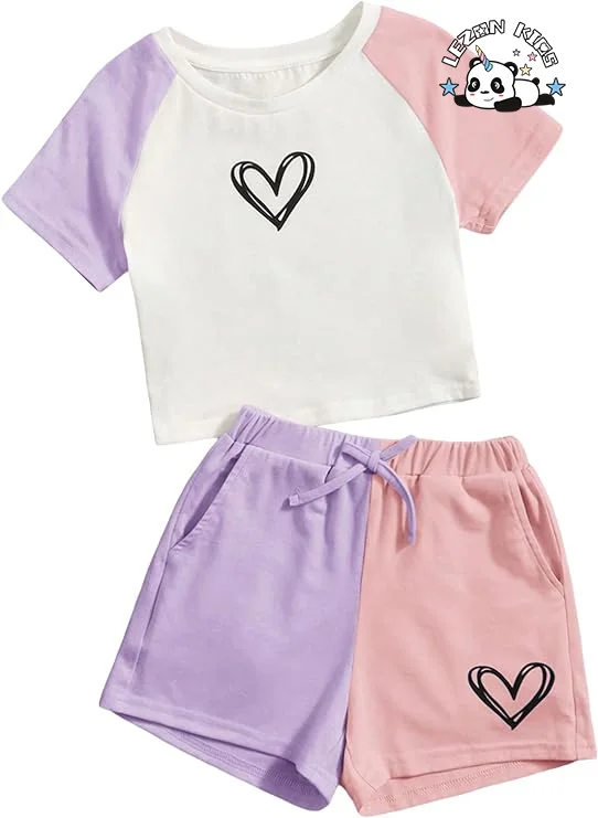 LEZONKIDS - Customizable Products Casual Sport Short T-shirt Shorts Girls Clothing Sets 2pcs Girl Outfit Set